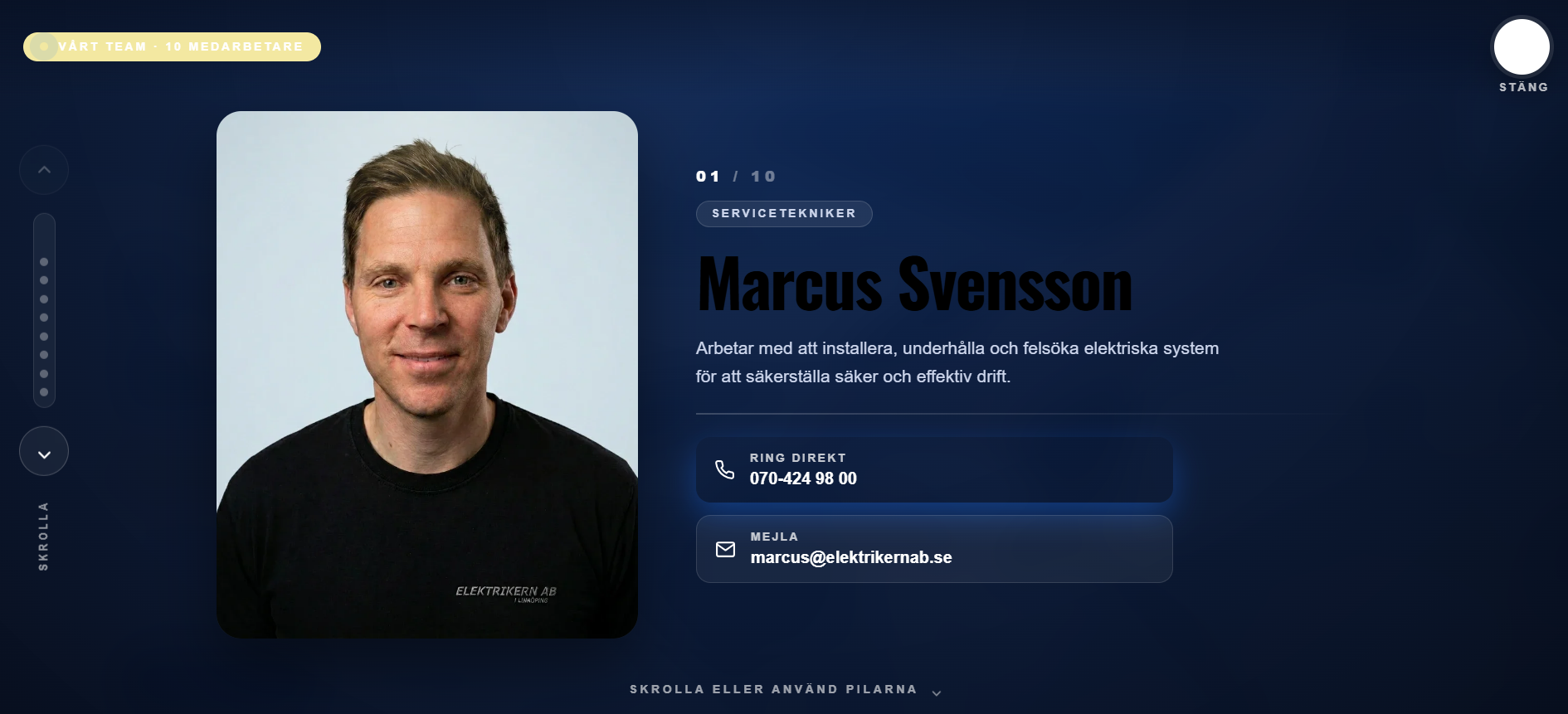 Medarbetarvyn på startsidan med en medarbetare i taget